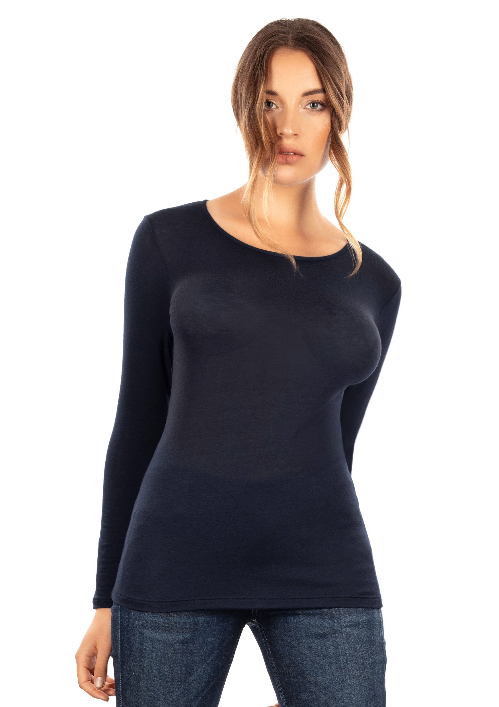 EGI Exclusive Collections Women's Modal Cashmere Blend Long Sleeves in soft fabric, showcasing a luxurious blend of modal and cashmere.